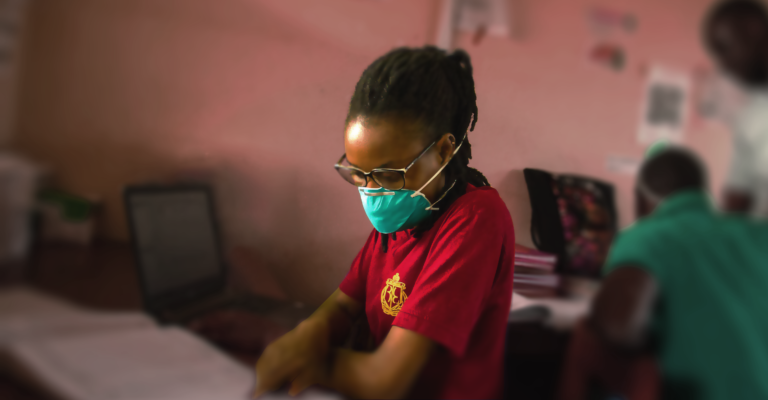 A woman reading medical documents